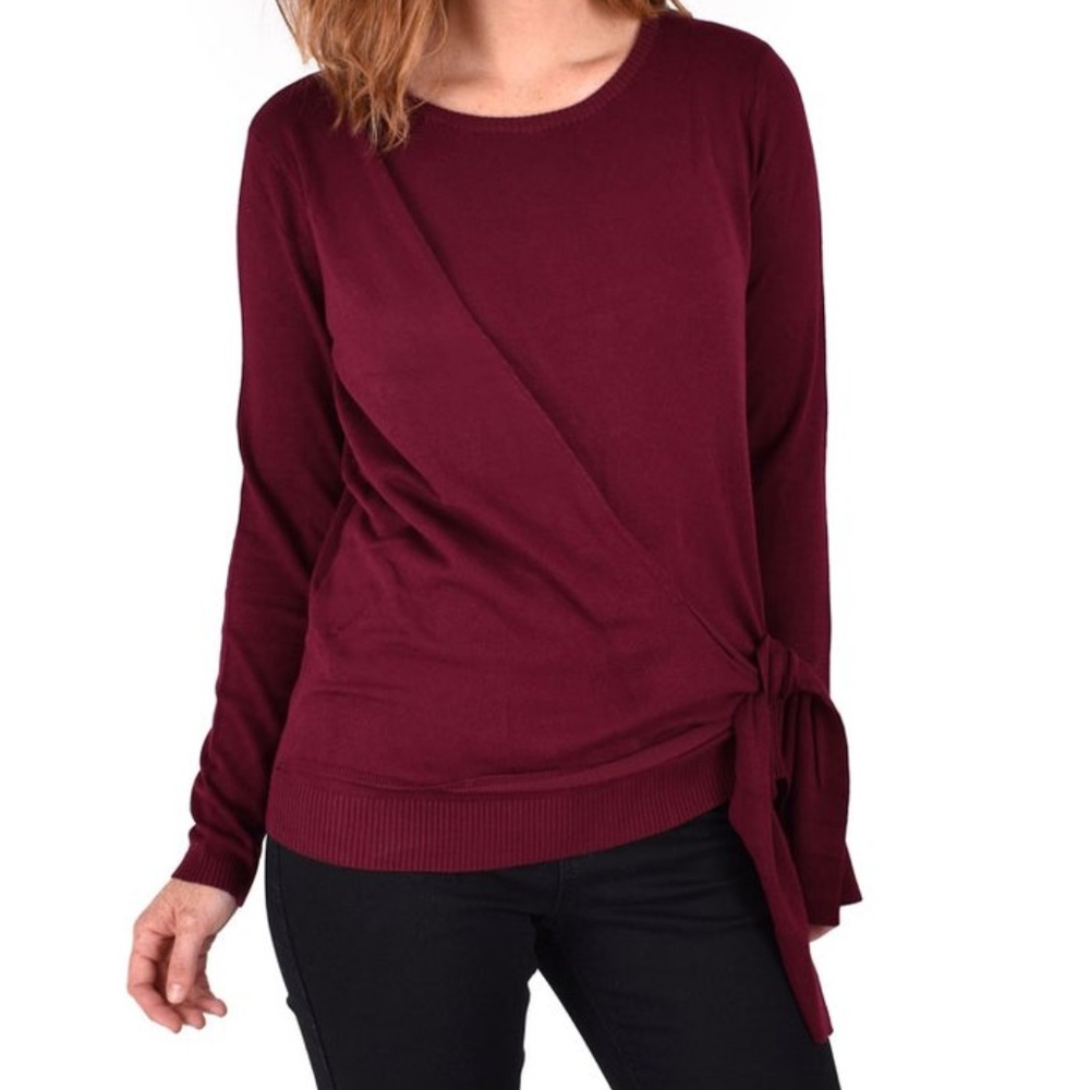 Womens Maroon Blouse | Side Tie | Long Sleeve